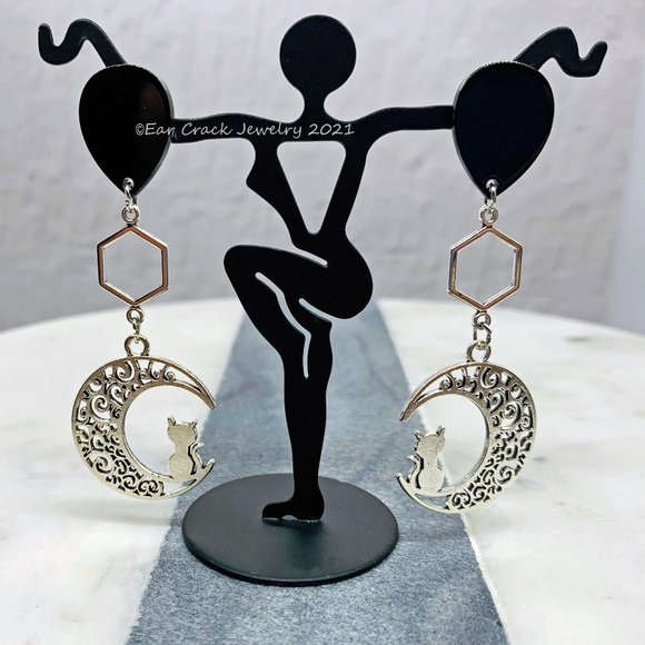 Hand Crafted Jewelry - 🦩Cat Sitting on the Moon Dangle Earrings